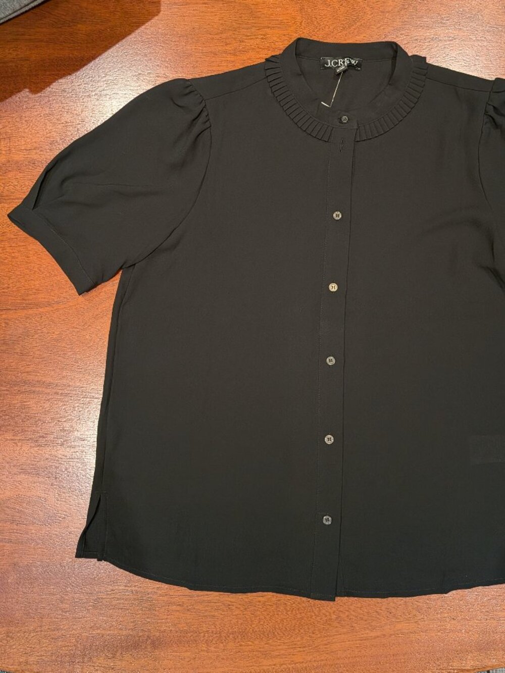J. Crew puff-sleeve button-up top in black